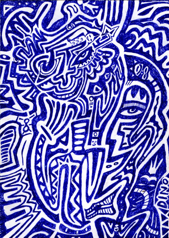 Friendsday, Parker Serie Nr. 006: Kugelschreiberzeichnung mit einer Figur aus verschlungenen blauen Linien